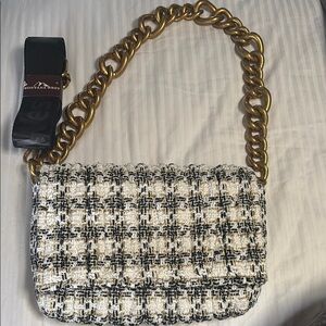 Montana West Black and White Shoulder Bag with Gold Chain